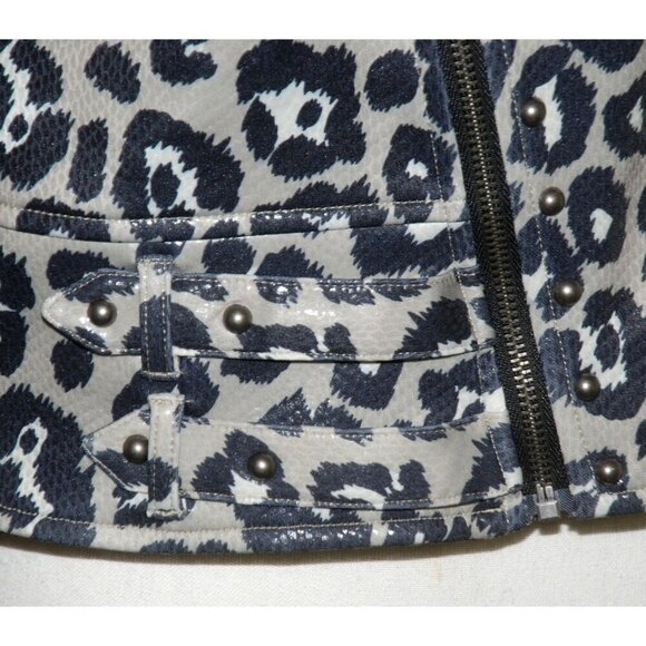NWT Crazy Train Leopard Print Moto Jacket Size M Zip Up Studded Vegan Leather - Picture 5 of 12